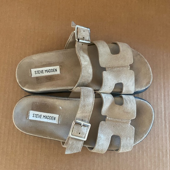 Steve Madden Mayven Suede Slide Sandals Taupe | Women's Size 8 - Picture 5 of 7